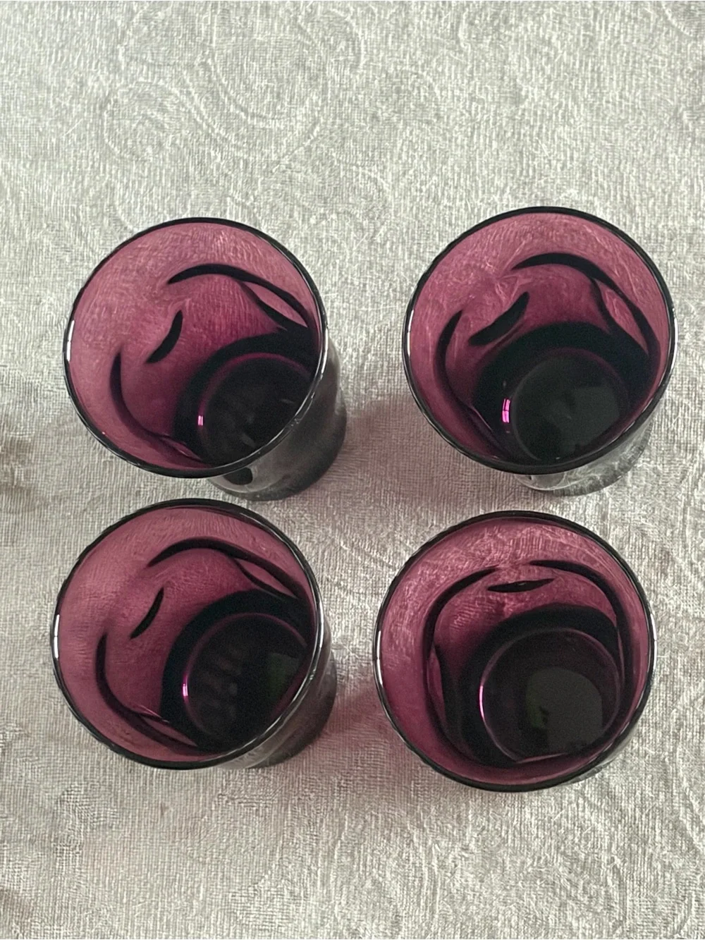 Cambridge Glass 1930s Mulberry Amethyst Pinch Tumblers Cordial Glasses Set of 4
